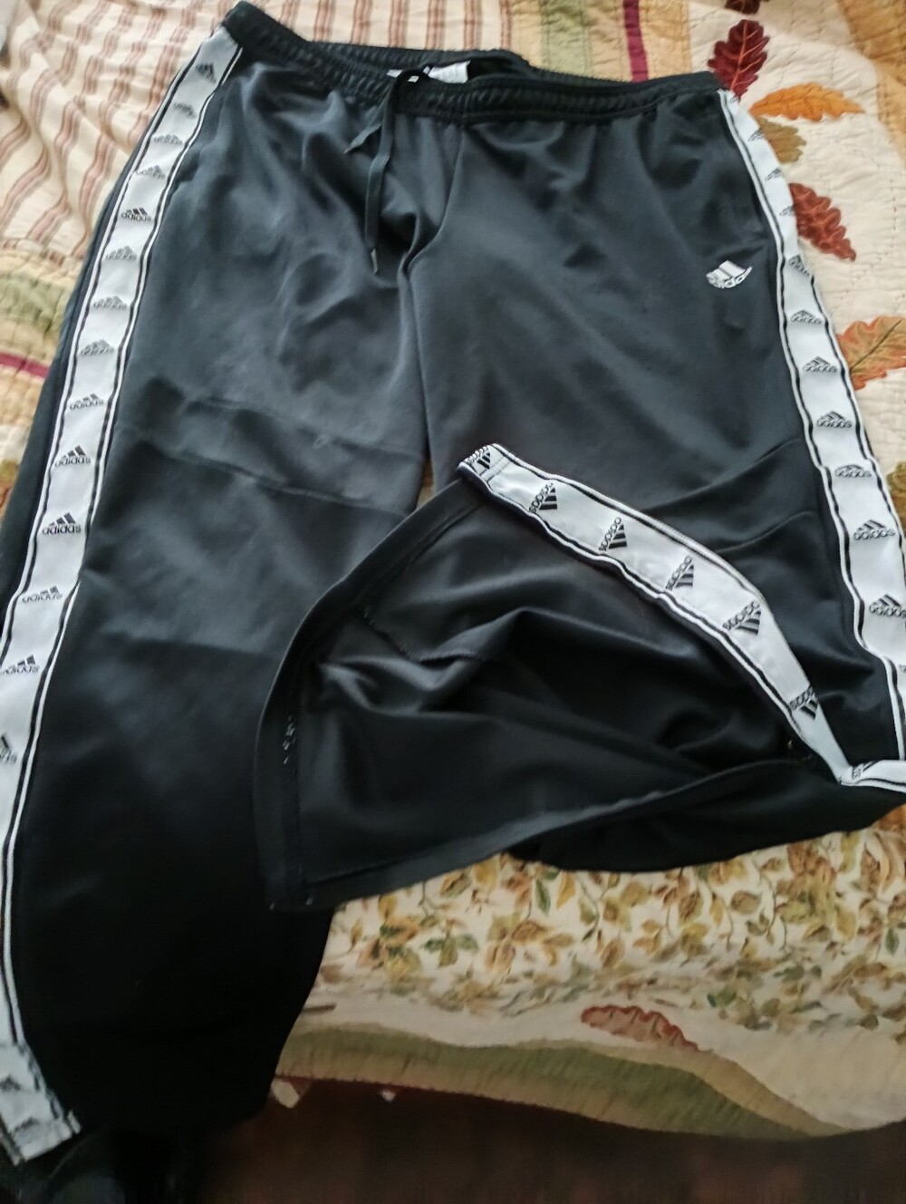 adidas Black Track Pants with White Logo Tape Accent Sz 2x